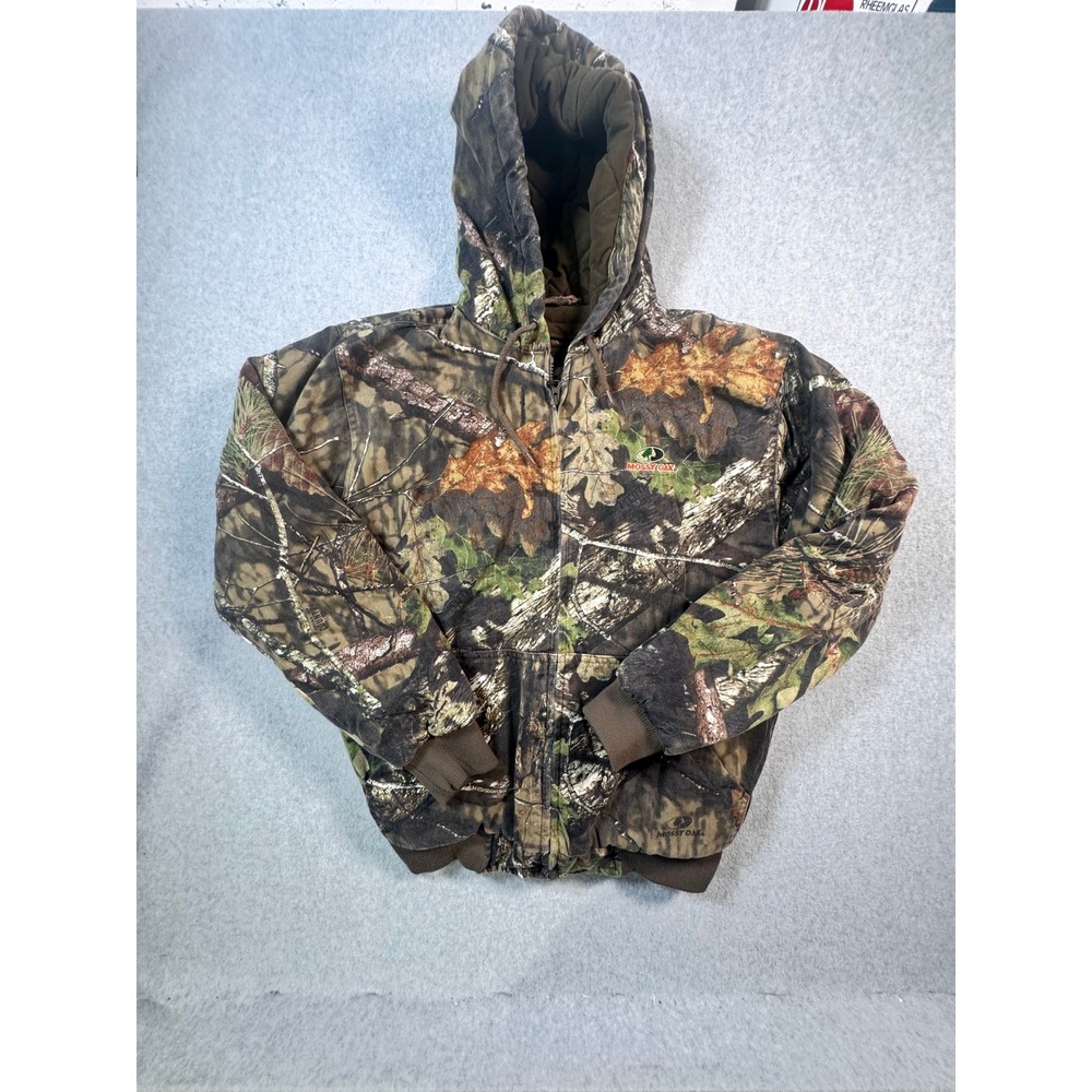 Mossy Oak Mens Camo Hooded Jacket Medium Break-Up Country Quilted Work Coat